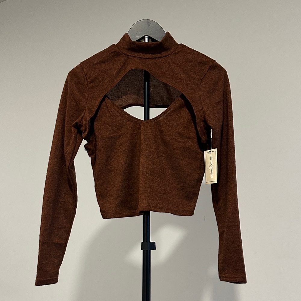 Elegant Brown Cut-Out Crop Top